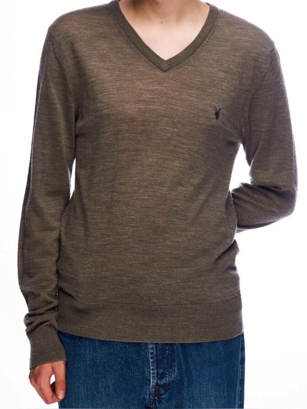 All Saints Men Chocolate Brown 100% Merino Wool Sweater XL ram skull soft urban